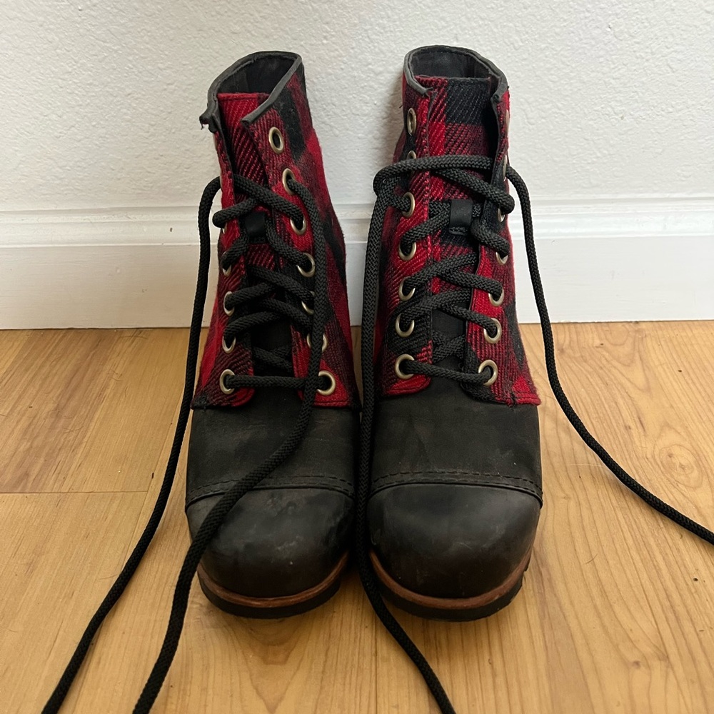 Sorel Buffalo Plaid Wedge Booties